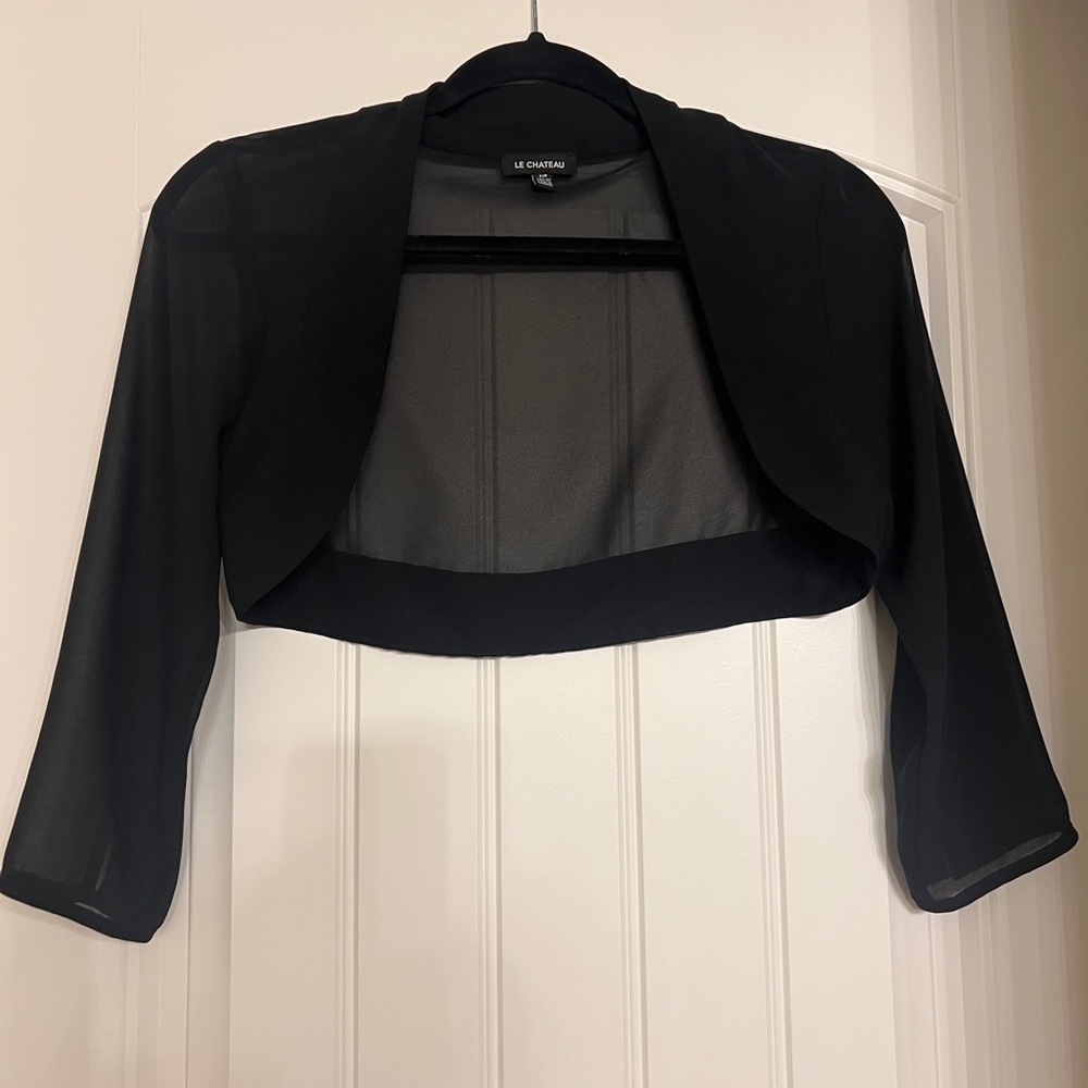 Le Chateau sheer black bolero jacket, perfect for over a dress!
